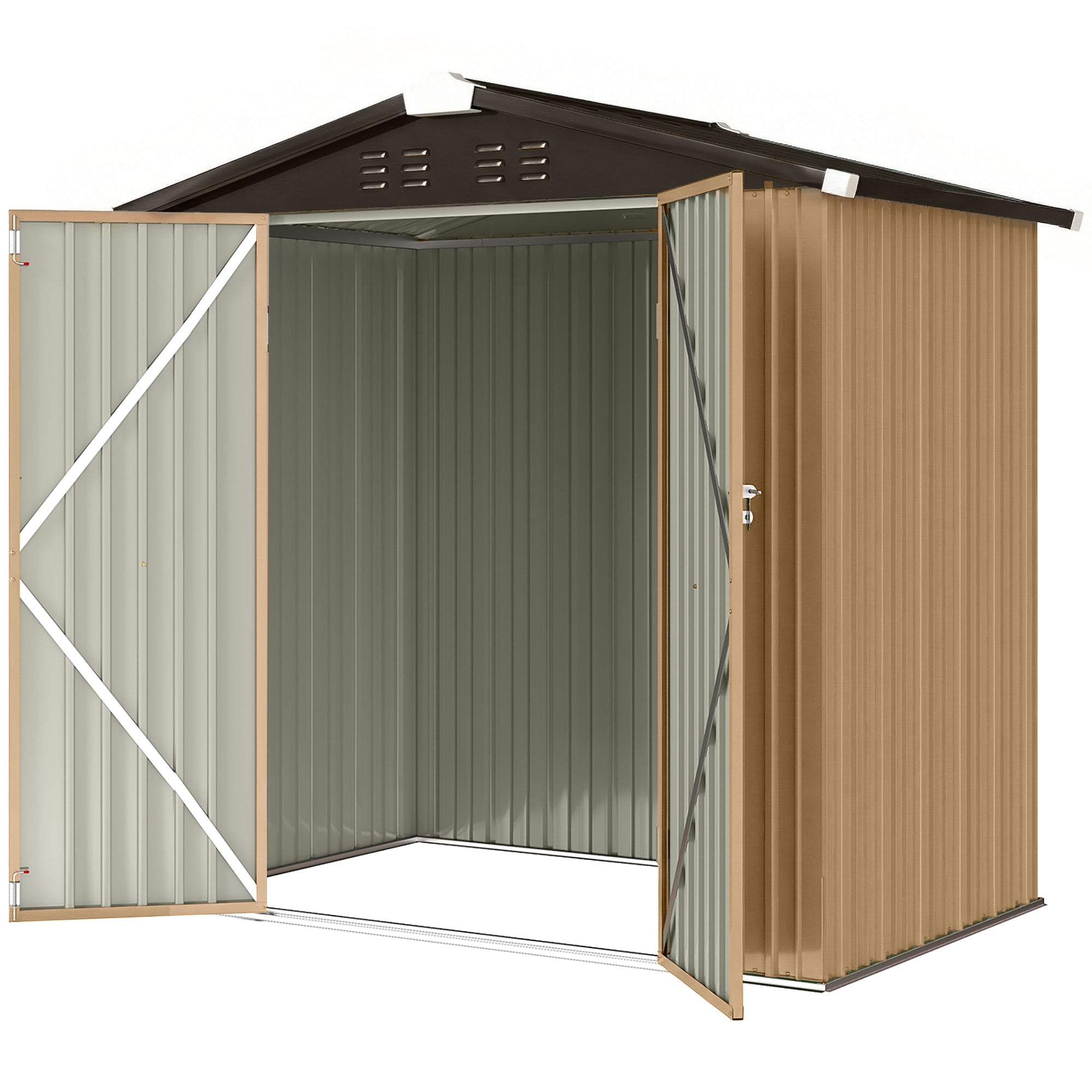 6.5' x 4'  Outdoor Storage Shed, Metal Garden Shed with Lockable Double Doors, 4 Vents, Yellow