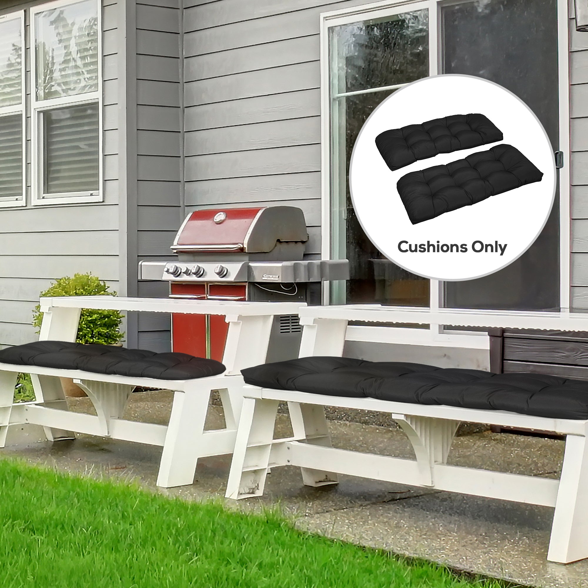 Set of 2 Patio Bench Replacement Cushions, 2 Seater Outdoor Loveseat Cushion Seat Pad, 43" x 19" x 3", Black