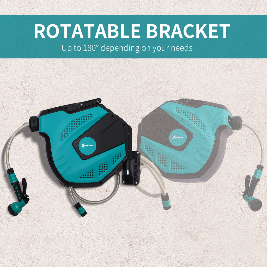 Retractable Garden Hose Reel 1/2" x 49 ft Wall Mounted with Automatic Rewind, 180Â° Swivel Bracket, Any Length Lock, 7 Pattern Hose Nozzle