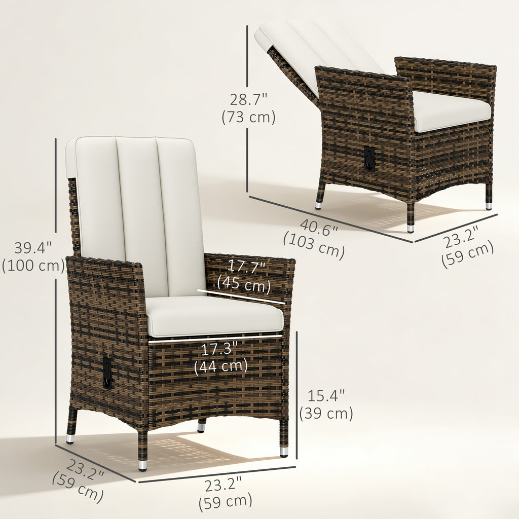 Wicker Outdoor Recliner Chair, Wicker Reclining Patio Chair with Adjustable Backrest and Cushion, Cream White