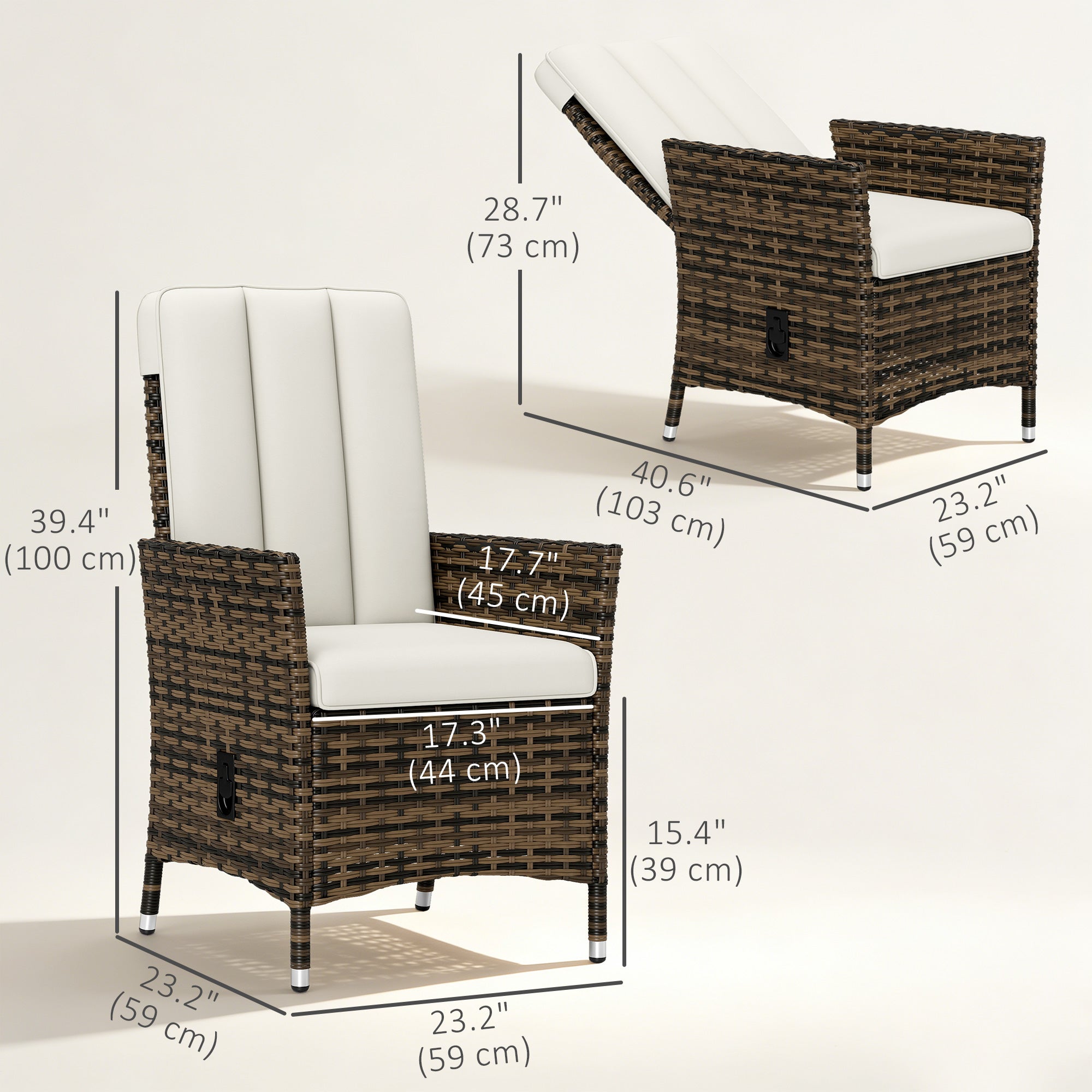 Wicker Outdoor Recliner Chair, Wicker Reclining Patio Chair with Adjustable Backrest and Cushion, Cream White