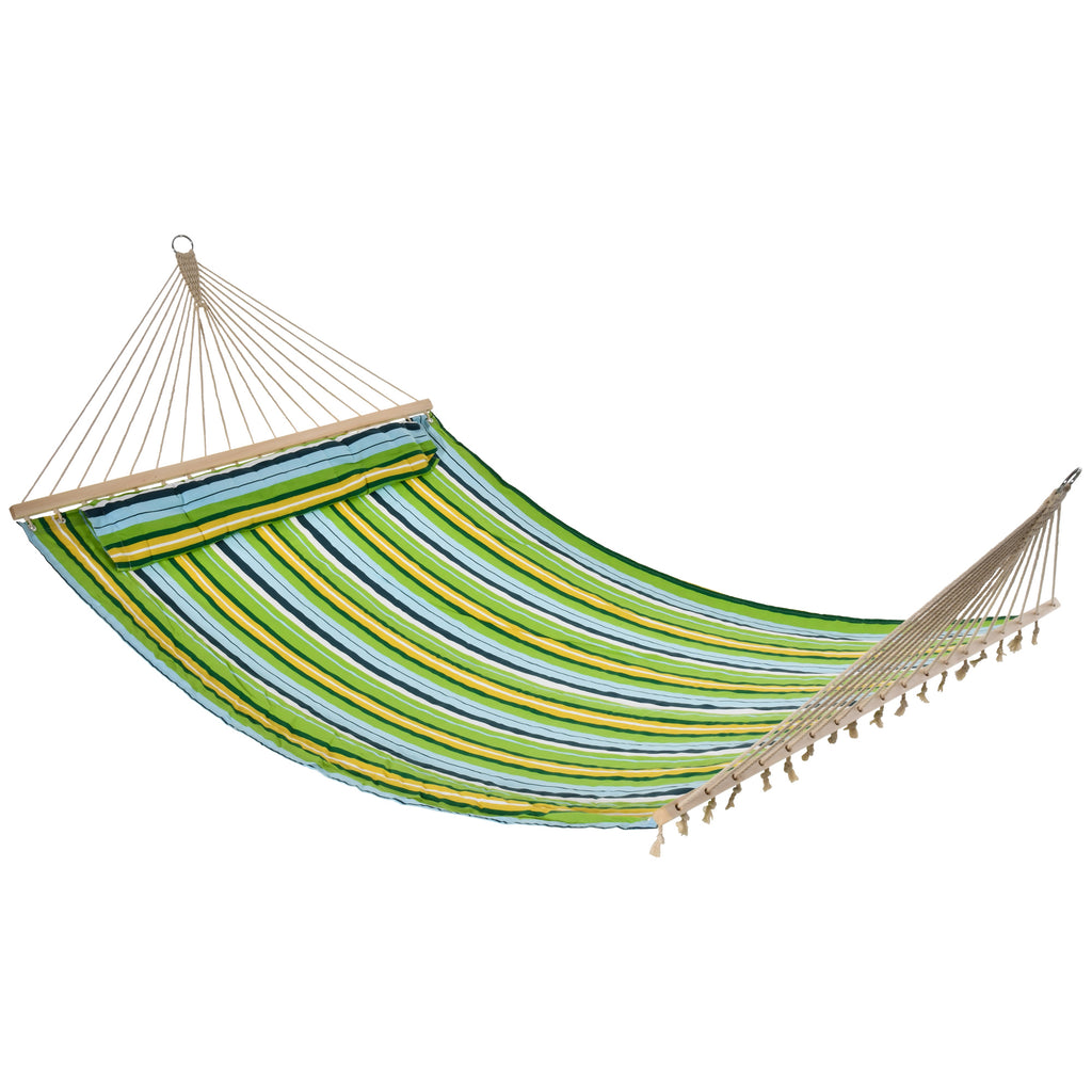 83" Patio Double Hammock, Wide Outdoor Hammock Bed Striped Fits 2 People Sunbed Camping hang Sleep w/ Pillow, White Stripe