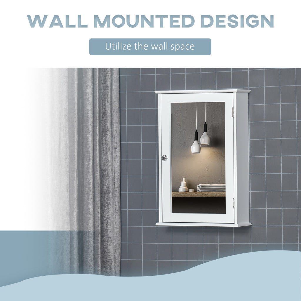 Bathroom Mirror Cabinet, Wall Mounted Medicine Cabinet with Door and Shelves, White