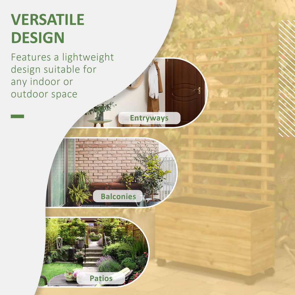 Wooden Planter with Trellis, Raised Garden Bed with 4 Wheels for Climbing Plants, 30" x 12" x 61", Nature Wood