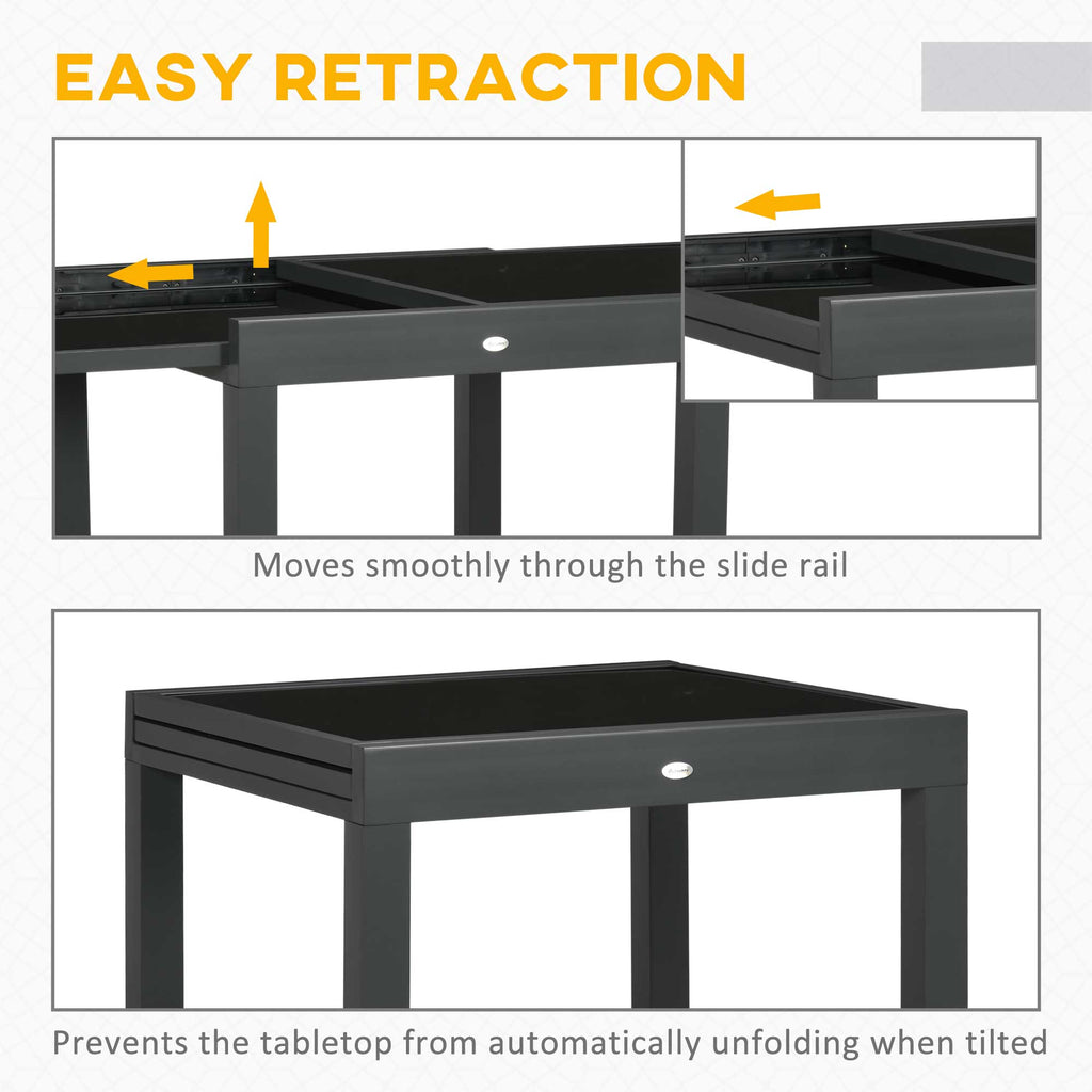 63" Extendable Outdoor Dining Table Patio Table with Aluminum Frame and Tempered Glass Tabletop, Black