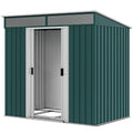6.5x4FT Galvanised Metal Shed with Foundation Kit, Lockable Garden Tool Storage House with Sliding Doors, Vents, Green