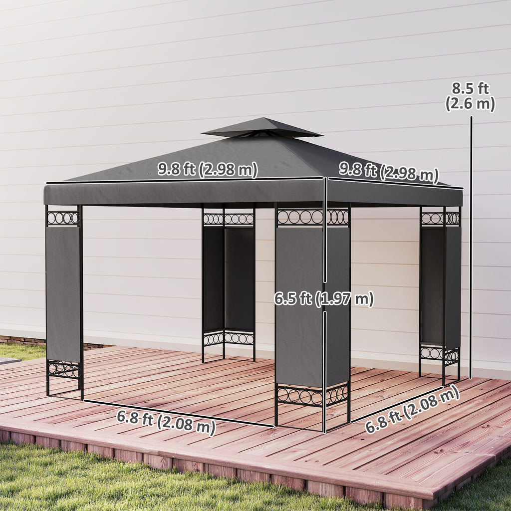 10 x 10 FT Canopy Gazebo, Double Roof Patio Gazebo with Screen Panels and Metal Frame for Deck, Backyard, Dark Grey