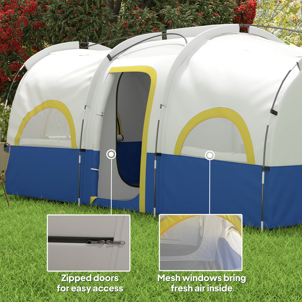 4 Person Camping Tent, 3 Room Cabin Tent, 3000mm Waterproof and UPF30+ with Sewn in Groundsheet and Carry Bag, Blue