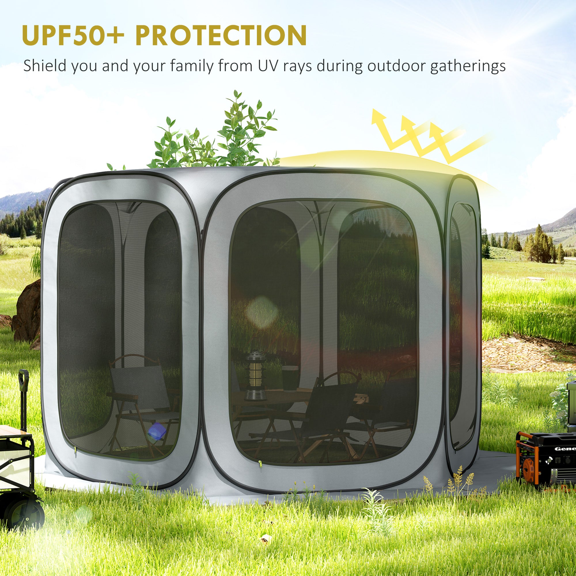 11 x 11ft Pop Up Screen Tent, UPF50+ Portable Camping Gazebo Screen House with Carry Bag, Light Grey