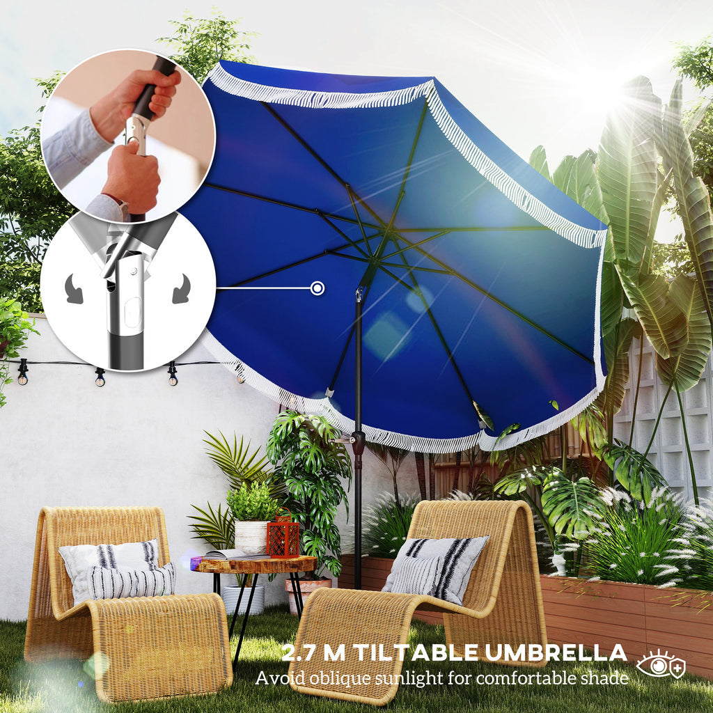 9FT Patio Umbrella Parasol, UPF 30+ Outdoor Market Umbrella with Crank, 8 Ribs, Push Button Tilt, Blue