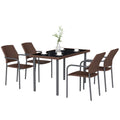 5 Pieces Outdoor Dining Set for 4, PE Wicker Rattan Patio Furniture Set with Stackable Chairs and Glass Table Top