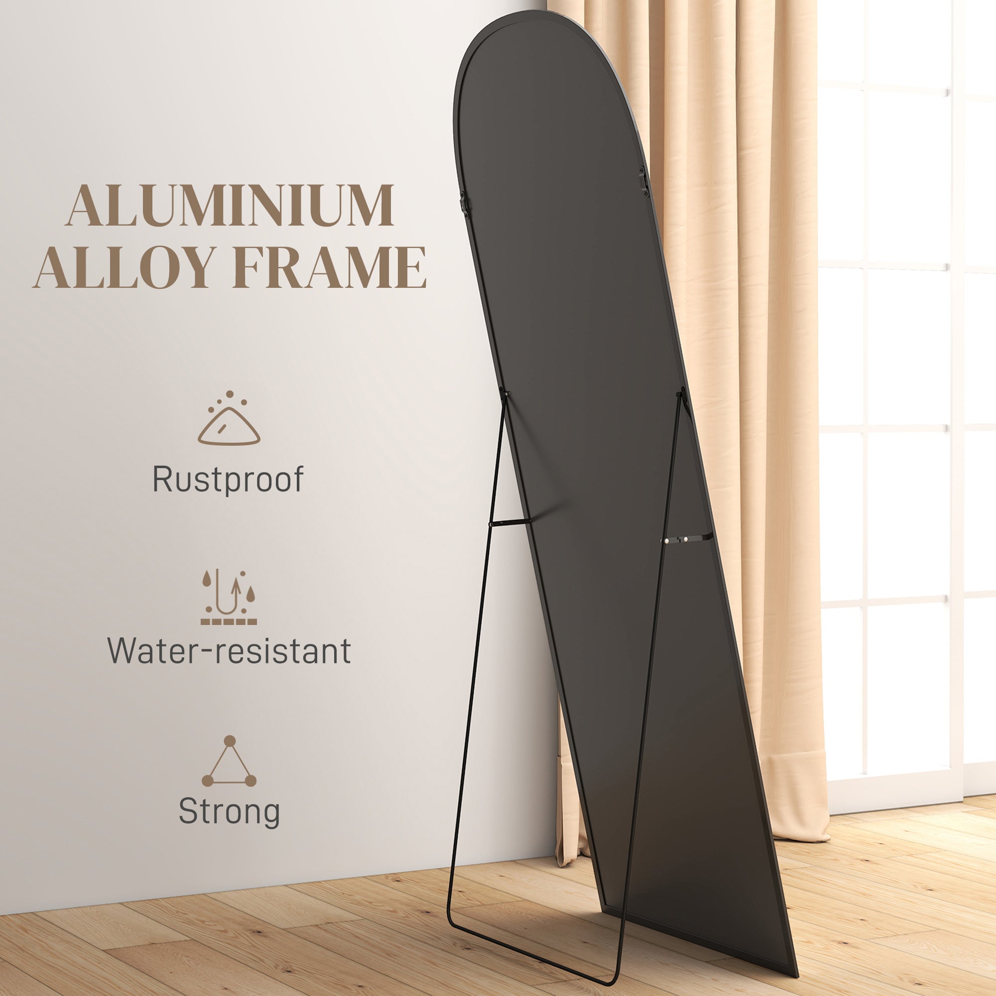 Arched Standing Mirror, 64" x 24" Full Length Mirror, Free Standing or Wall Mounted for Living Room, Bedroom, Black