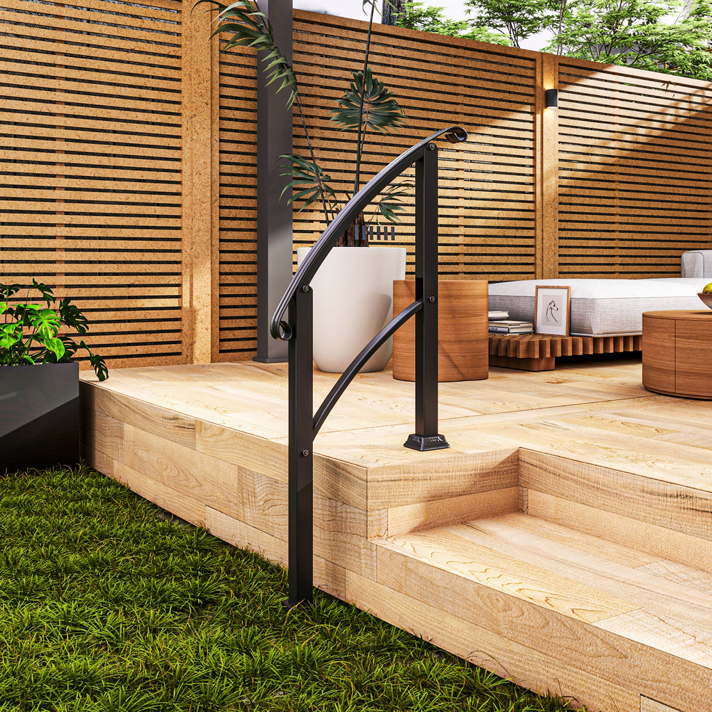 1-3 Step Handrails for Outdoor Steps, Porch Deck Railing, Metal Outdoor Stair Railing with Installation Kit, Black
