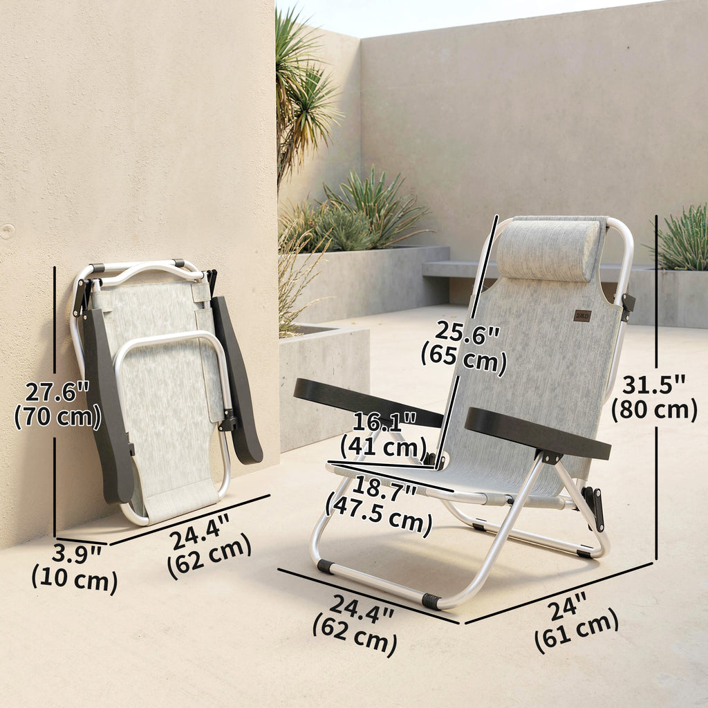 Folding Beach Chair Set of 2, Reclining Backpack Beach Camping Chairs with 4-Position Adjustable Backrest