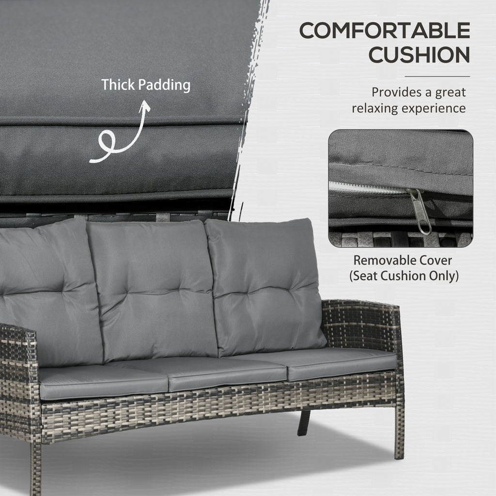 6-Piece Outdoor Patio Furniture Set with Chairs, Ottomans, Sofa, Glass Top Coffee Table and Cushions, Wicker Rattan Conversation Set for Backyard and Porch, Grey