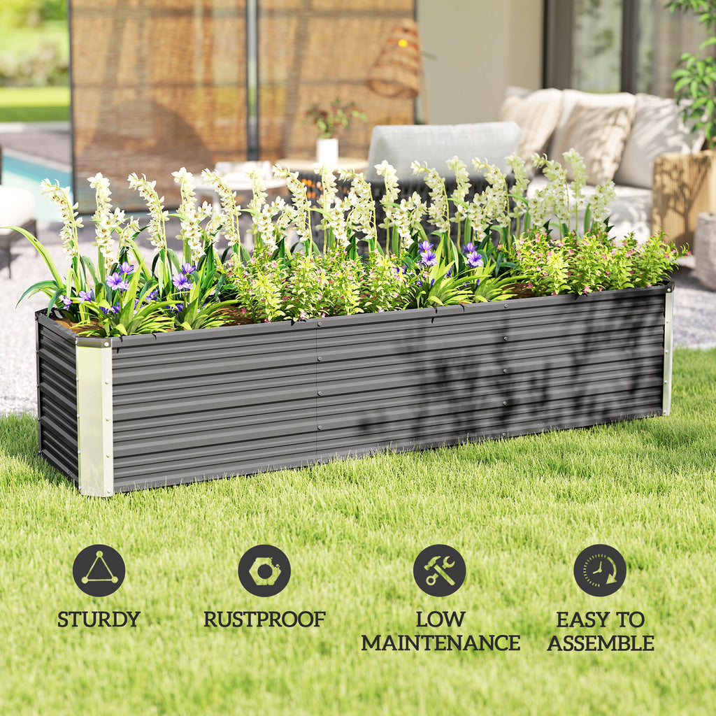 6' x 1.5' x 1.3' Galvanized Raised Garden Bed, Elevated Large Metal Planter Box w/ Install Gloves, Light Grey