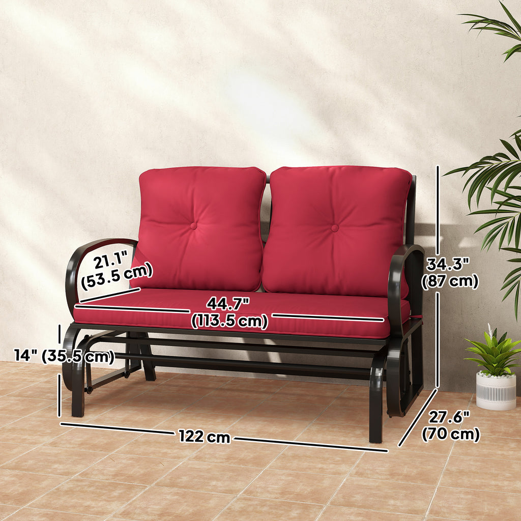 2-Person Outdoor Glider Chair, Patio Double Rocking Loveseat with Steel Frame and Cushions for Backyard, Garden and Porch, Red