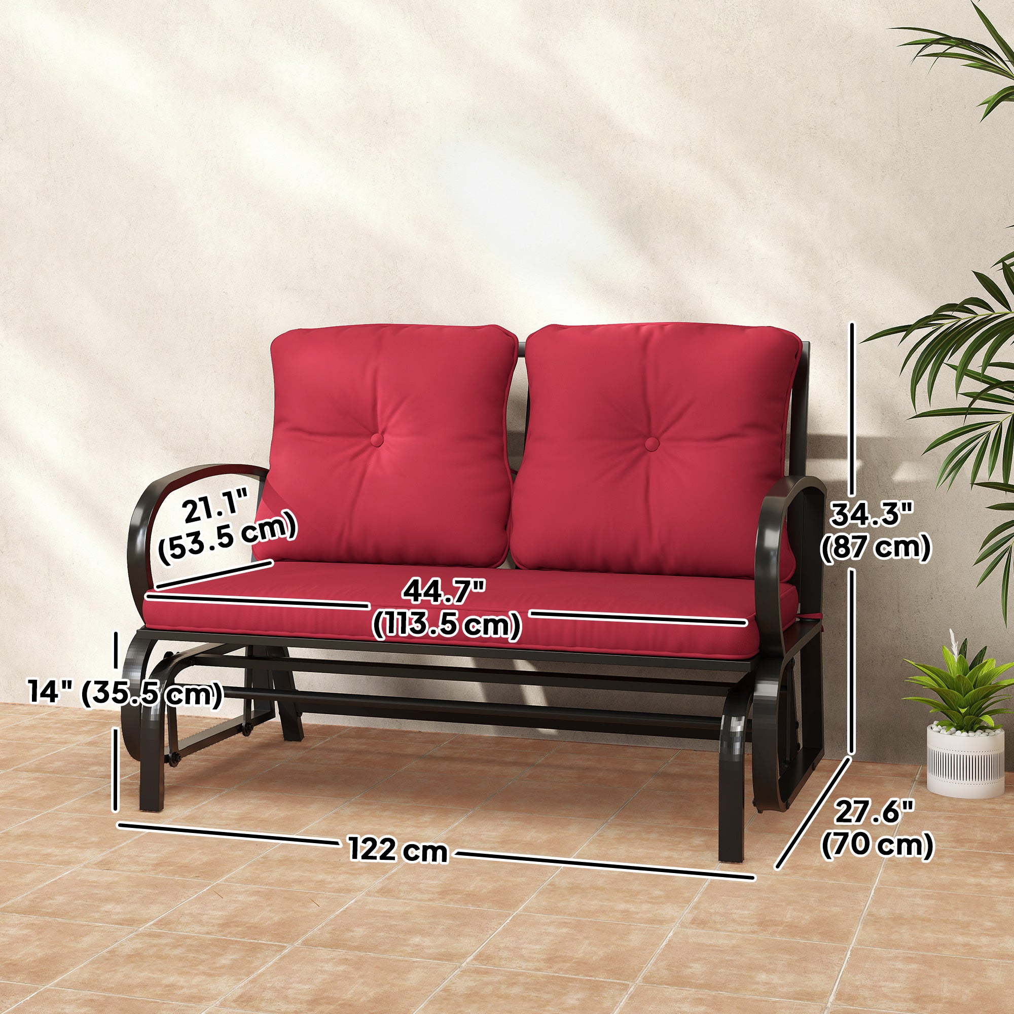 2-Person Outdoor Glider Chair, Patio Double Rocking Loveseat with Steel Frame and Cushions for Backyard, Garden and Porch, Red