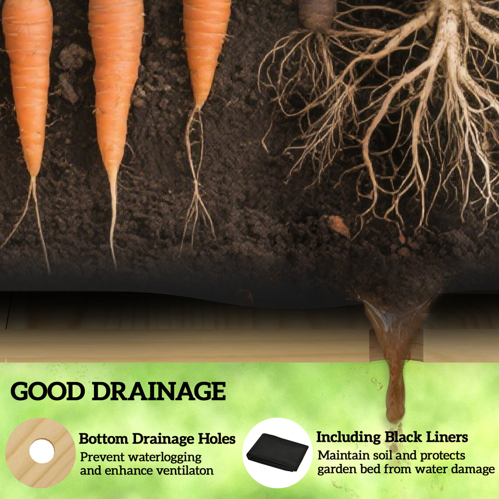 Wooden Raised Garden Bed, Elevated Planter Box with Storage Shelf, Drainage Holes and Liner, 34"x18"x30", Carbonized