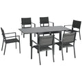 Patio Dining Set for 6, Aluminum Expandable Outdoor Table and 6 Stackable Chairs with Padded Back, Mesh Seat, Dark Grey