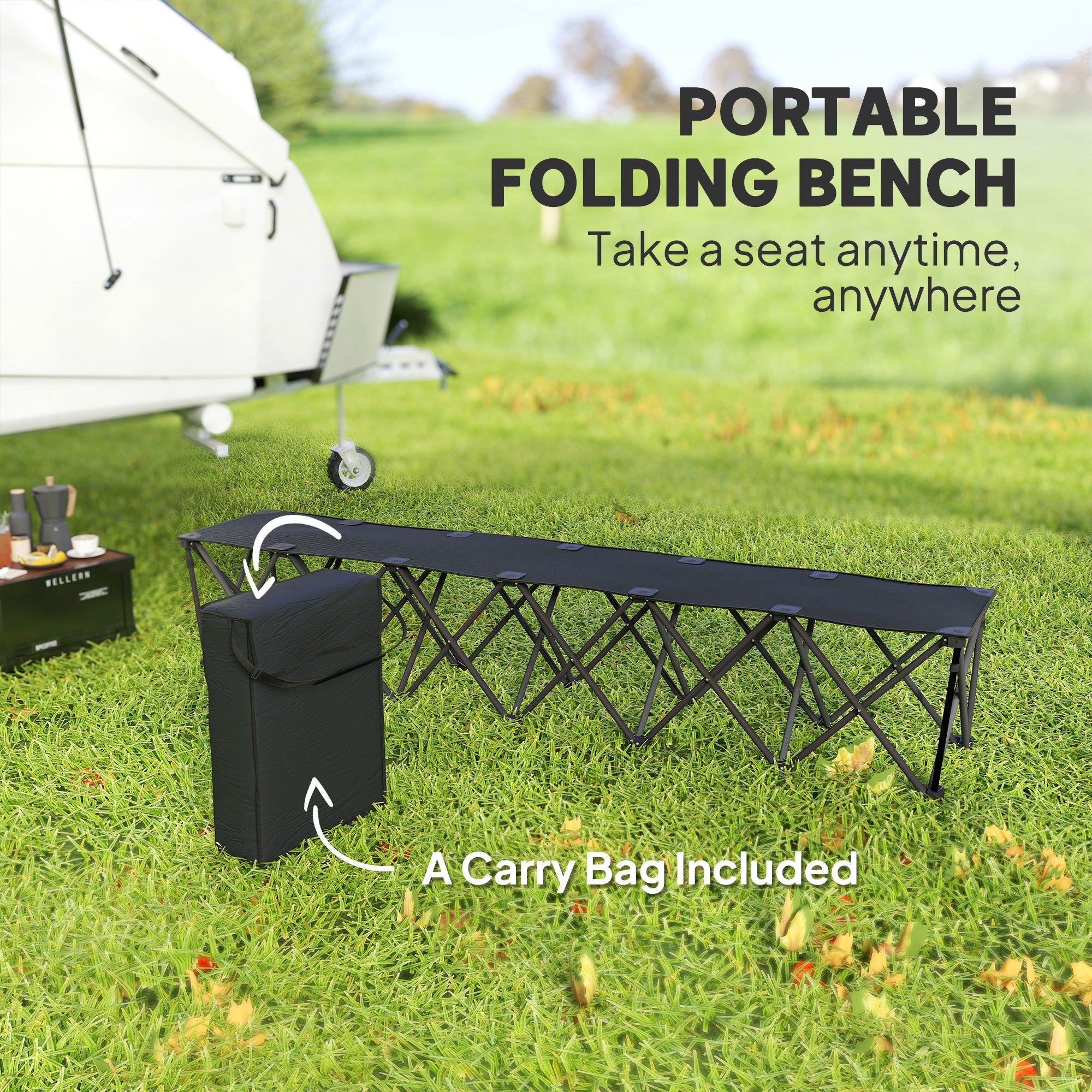 Portable 6-Seater Folding Camping Chair, Team Bench Chair with Carry Bag for Soccer Football Team, No Assembly