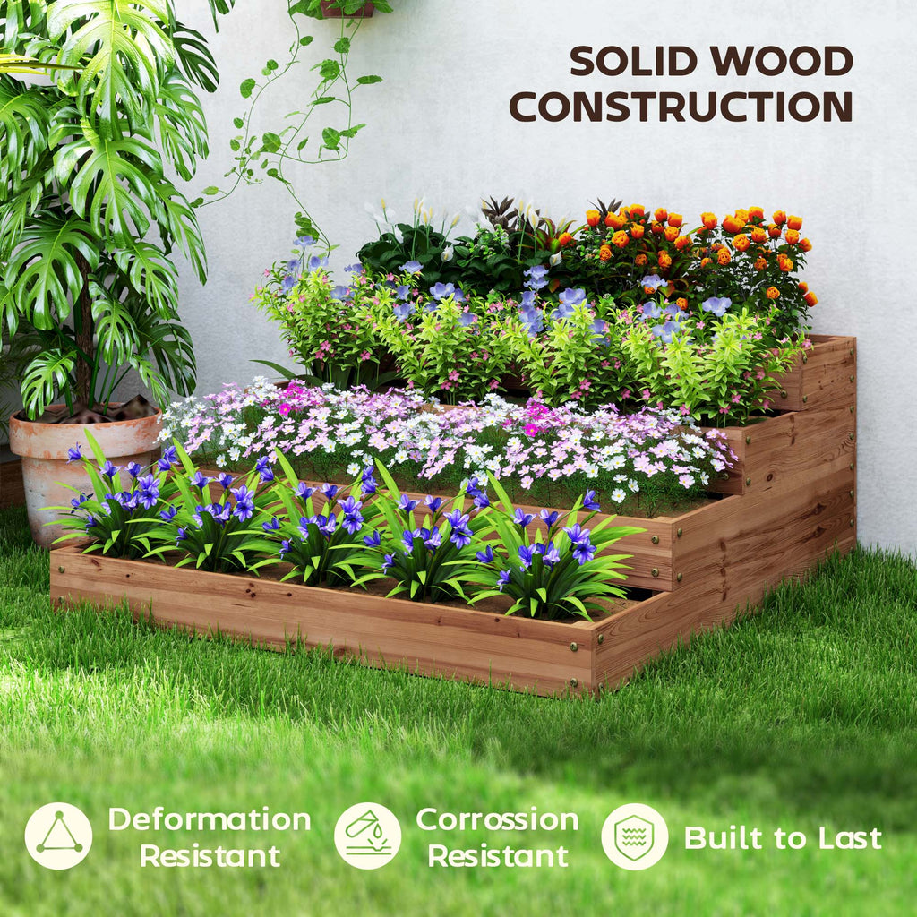 4-Tier Raised Garden Bed, Vertical Wooden Elevated Planter Box Kit with Liner for Vegetable, Flower, Herb, Dark Brown