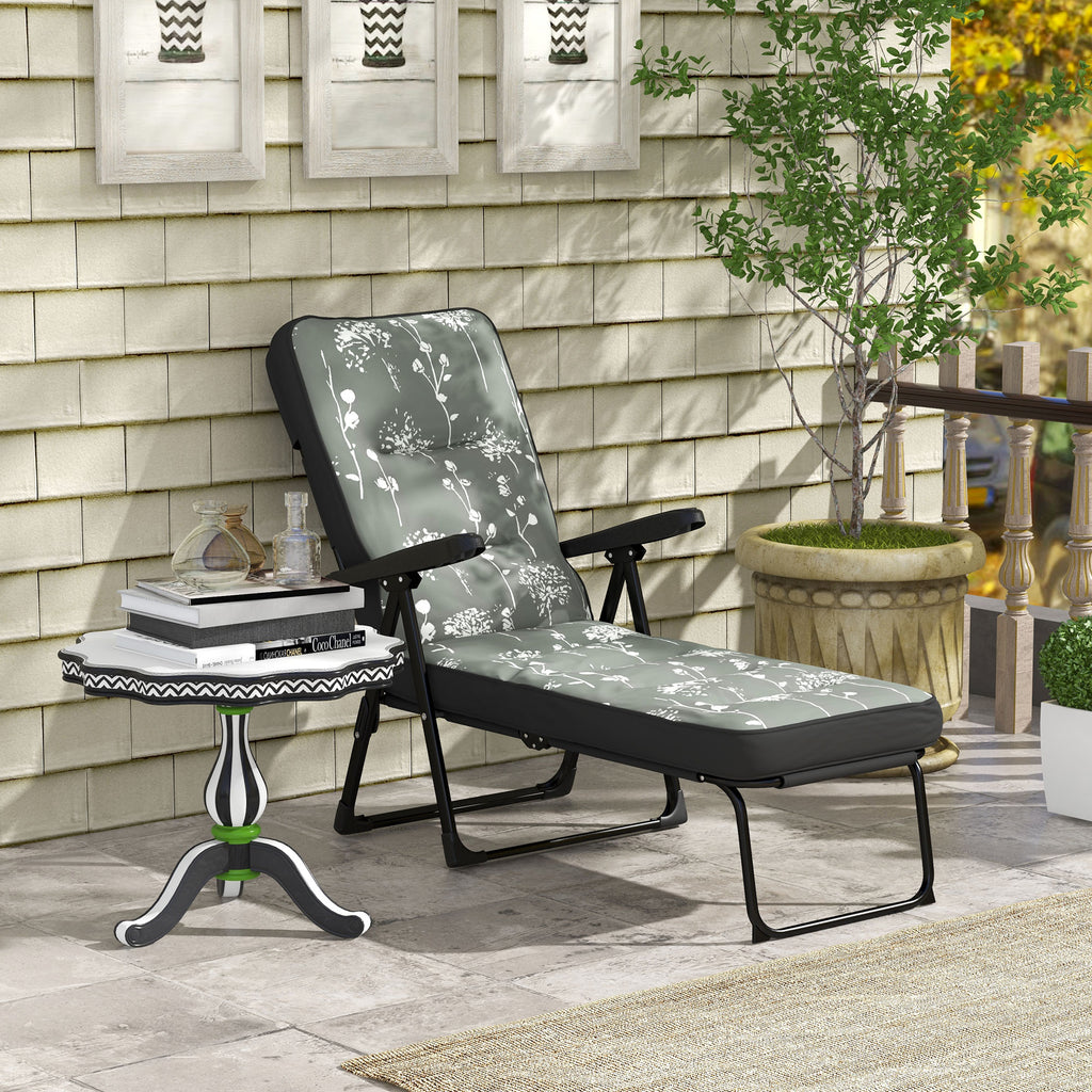 Outdoor Lounge Chair with Padded Cushion, Folding Reclining Patio Garden Chair with Recline Back, Footrest, for Poolside, Patio, Grey