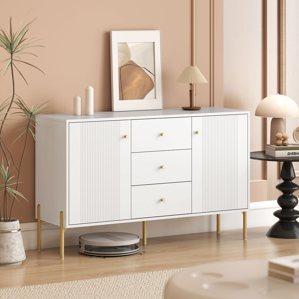 Buffet Cabinet, Modern Sideboard with 3 Soft-Close Drawers and 2 Adjustable Shelves for Living Room, Kitchen, White