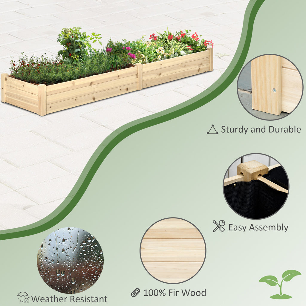 96" x 24" x 10" Wooden Raised Garden Bed with 2 Planter Box and Non-woven Fabric Liner for Backyard, Patio to Grow Vegetables, Herbs, and Flowers, Natural