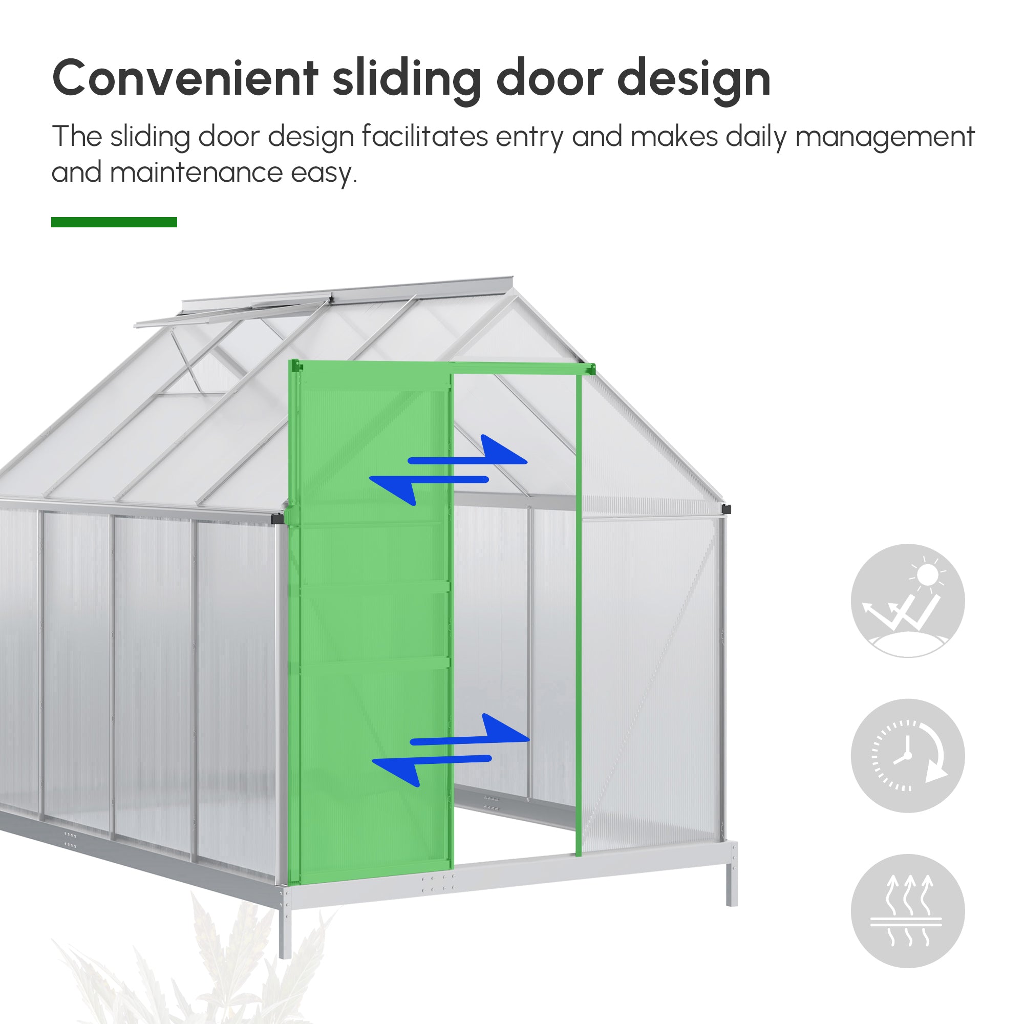 6' x 8' x 6.5' Walk-in Greenhouse, Polycarbonate Greenhouse with Adjustable Roof Vent, Base, Sliding Door, Clear