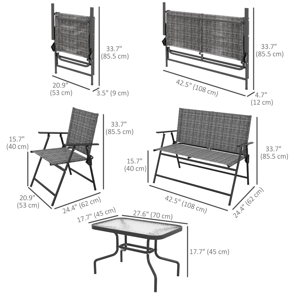 OutdoorÂ 4 Pieces Patio Furniture Set,Â Garden Set with Two Foldable Armchairs, a Loveseat &Â GlassÂ TopÂ Table, Mixed Grey
