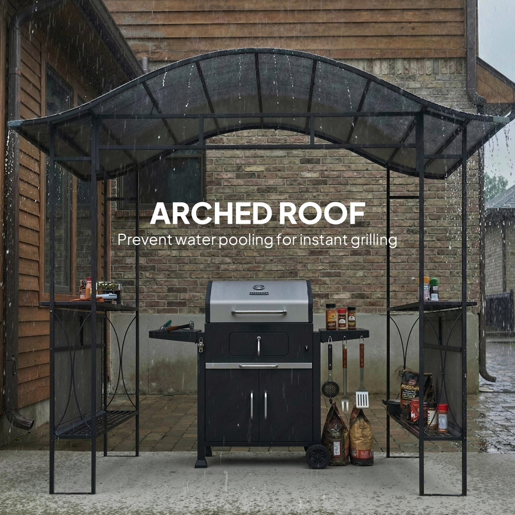 8' x 5' Grill Gazebo Canopy, Outdoor BBQ Shelter with 2 Side Shelves, Dark Grey