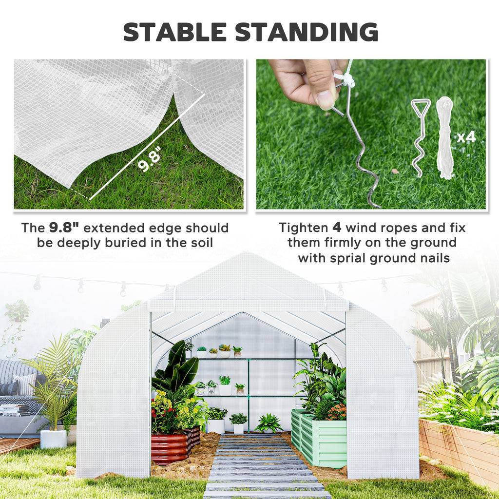 20x10x7ft Walk-in Steeple Greenhouse Outdoor Backyard Plant Seed Growth Tunnel Shed Warm House with 2 Anchor Way White