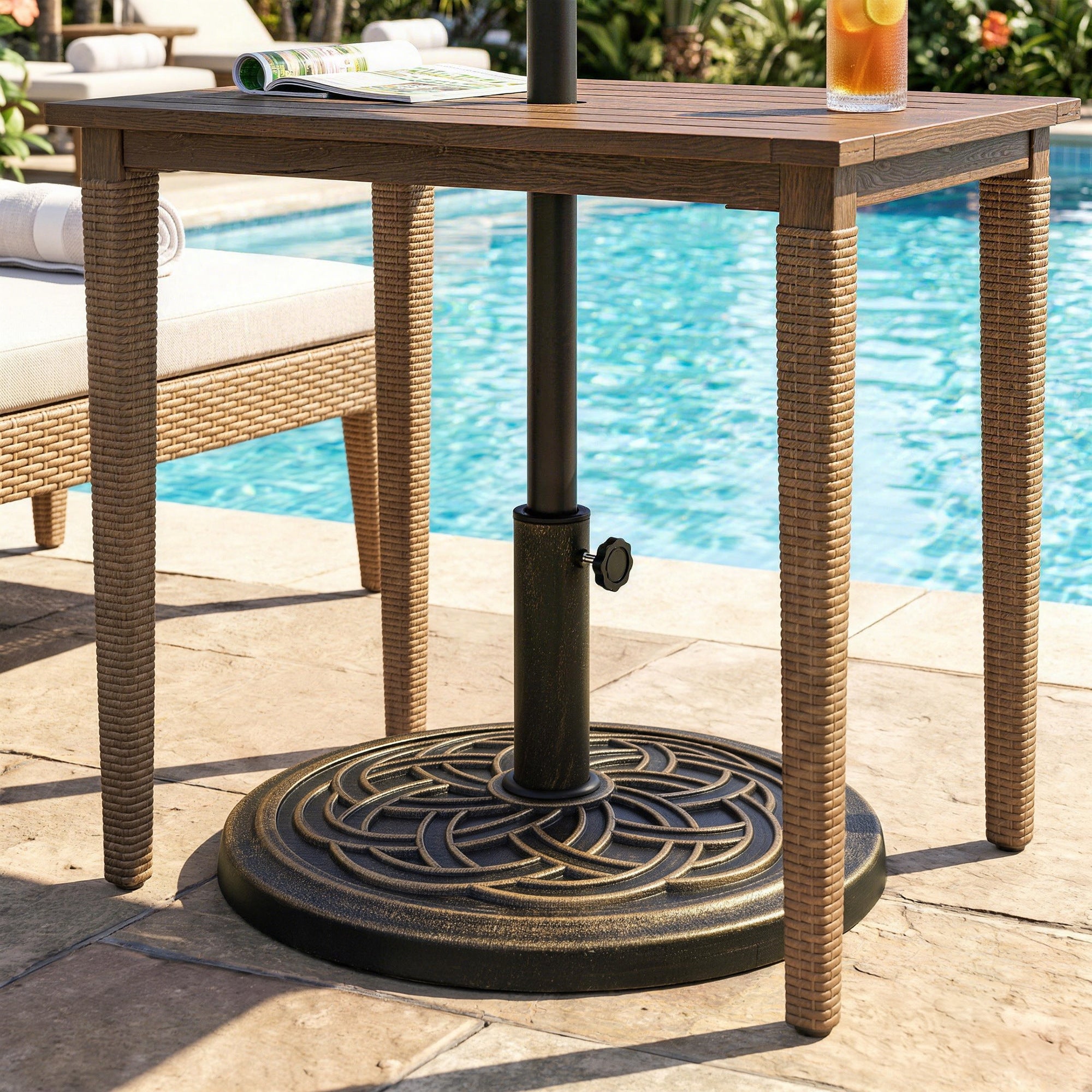 25 lb Heavy Duty Patio Umbrella Base, Round Market Umbrella Stand for Outdoor, Deck, Backyard, Garden, Bronze