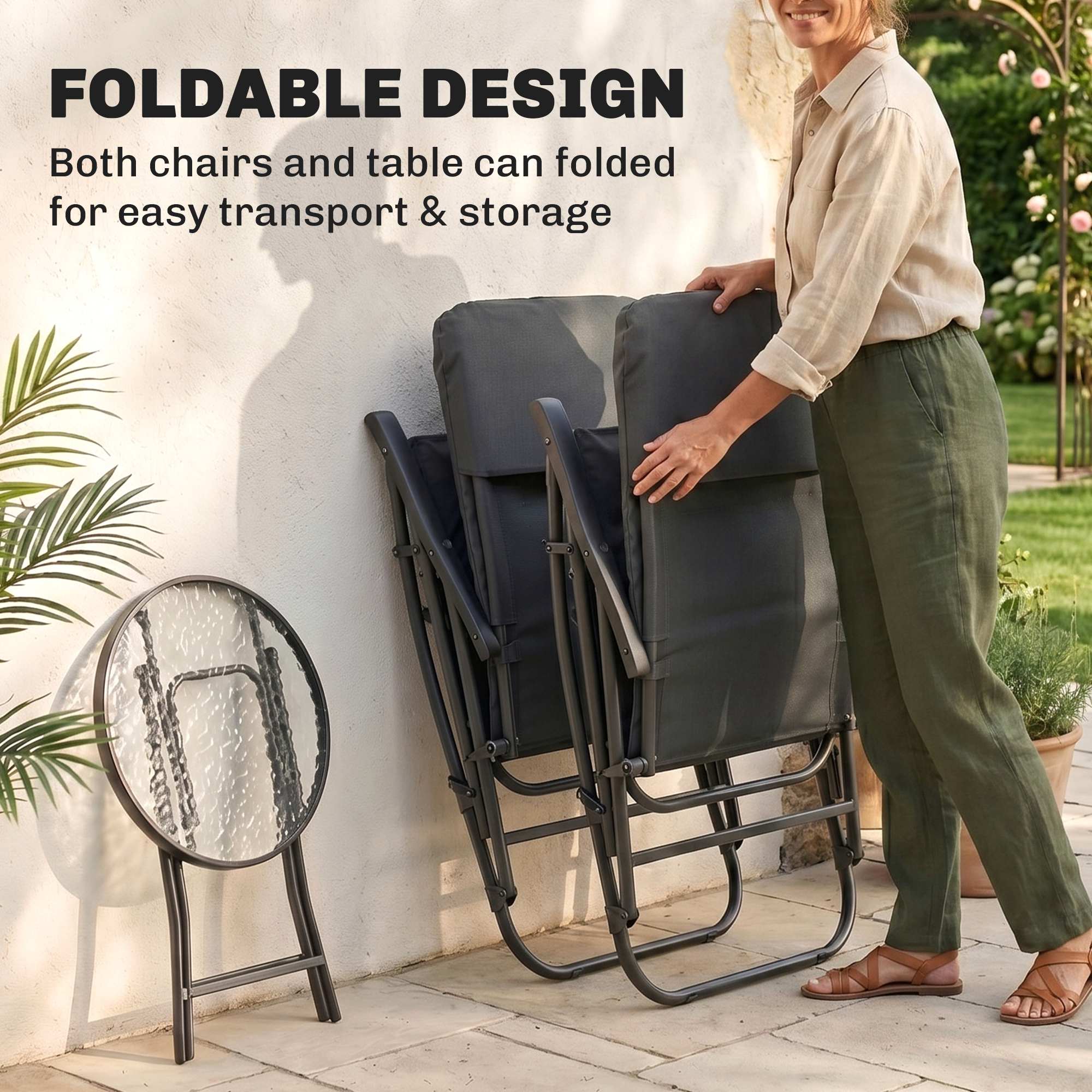 3-Piece Outdoor Foldable Rocking Chair Set, Orange
