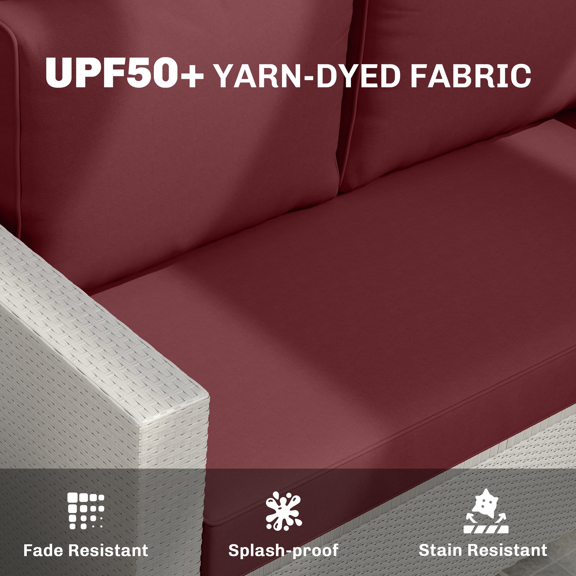 Outdoor Seat Cushions with Backrest, Loveseat Double Sofa Outdoor Furniture Cushions, Wine Red