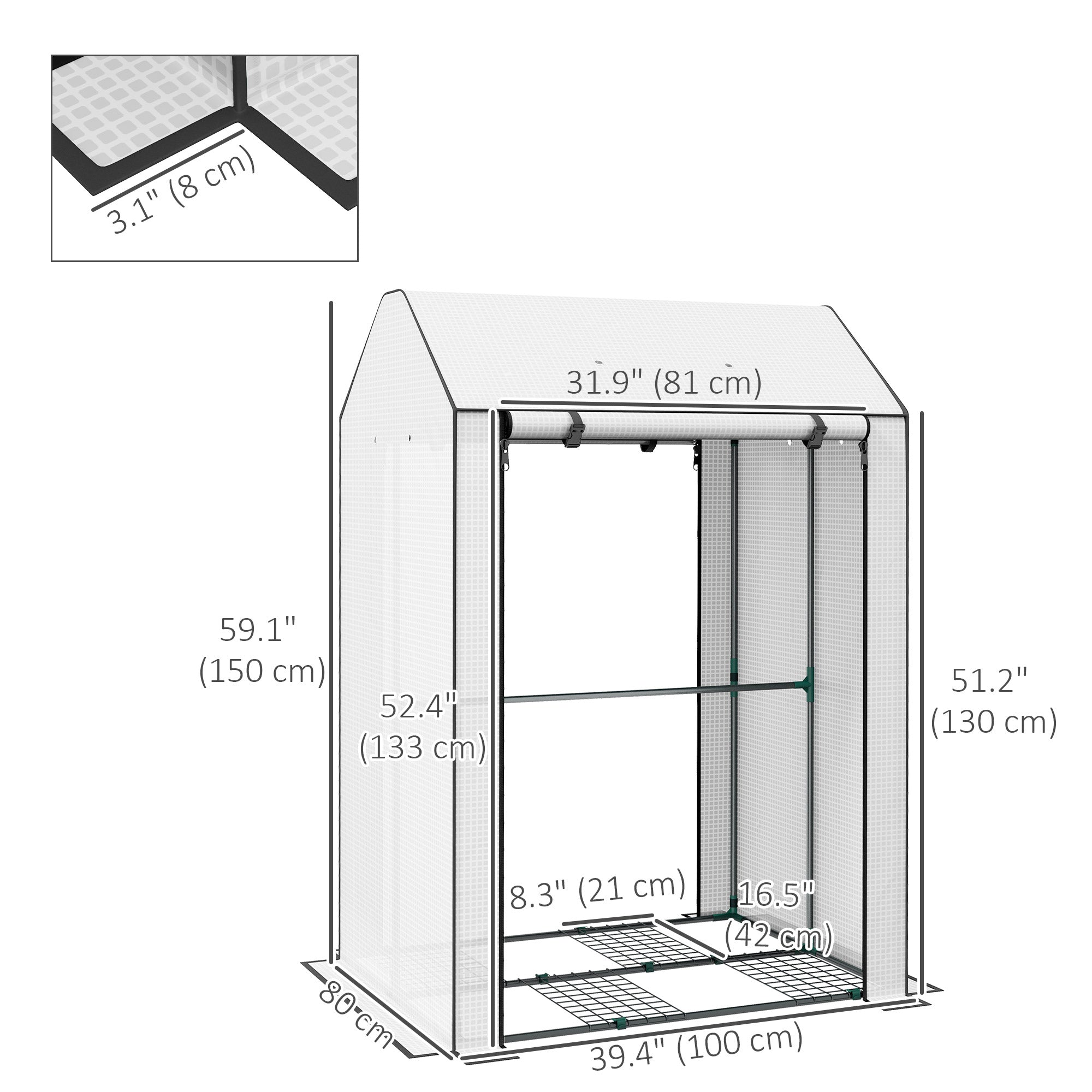 Mini Greenhouse with 4 Wire Shelves, Portable Tomato Greenhouse with Roll Up Door, 39.4" x 31.5" x 59.1", White