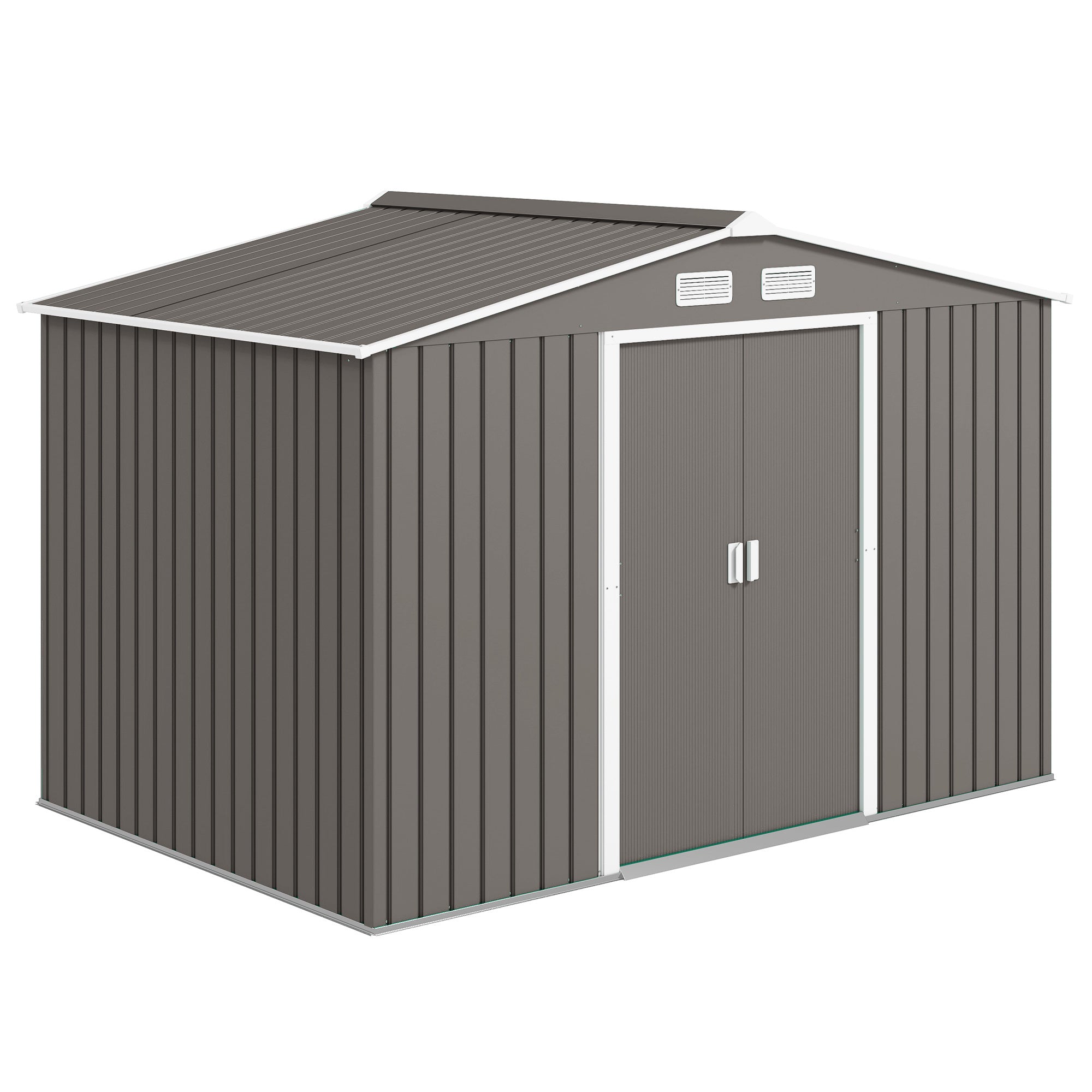 9x6 Galvanized Steel Ventilated Garden Storage Shed with Double Doors, Foundation Kit, Grey