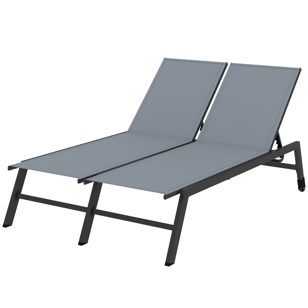 Chaise Lounge Chair for 2 Person, Outdoor Lounge Chair with 5-Position Adjustable and Wheels