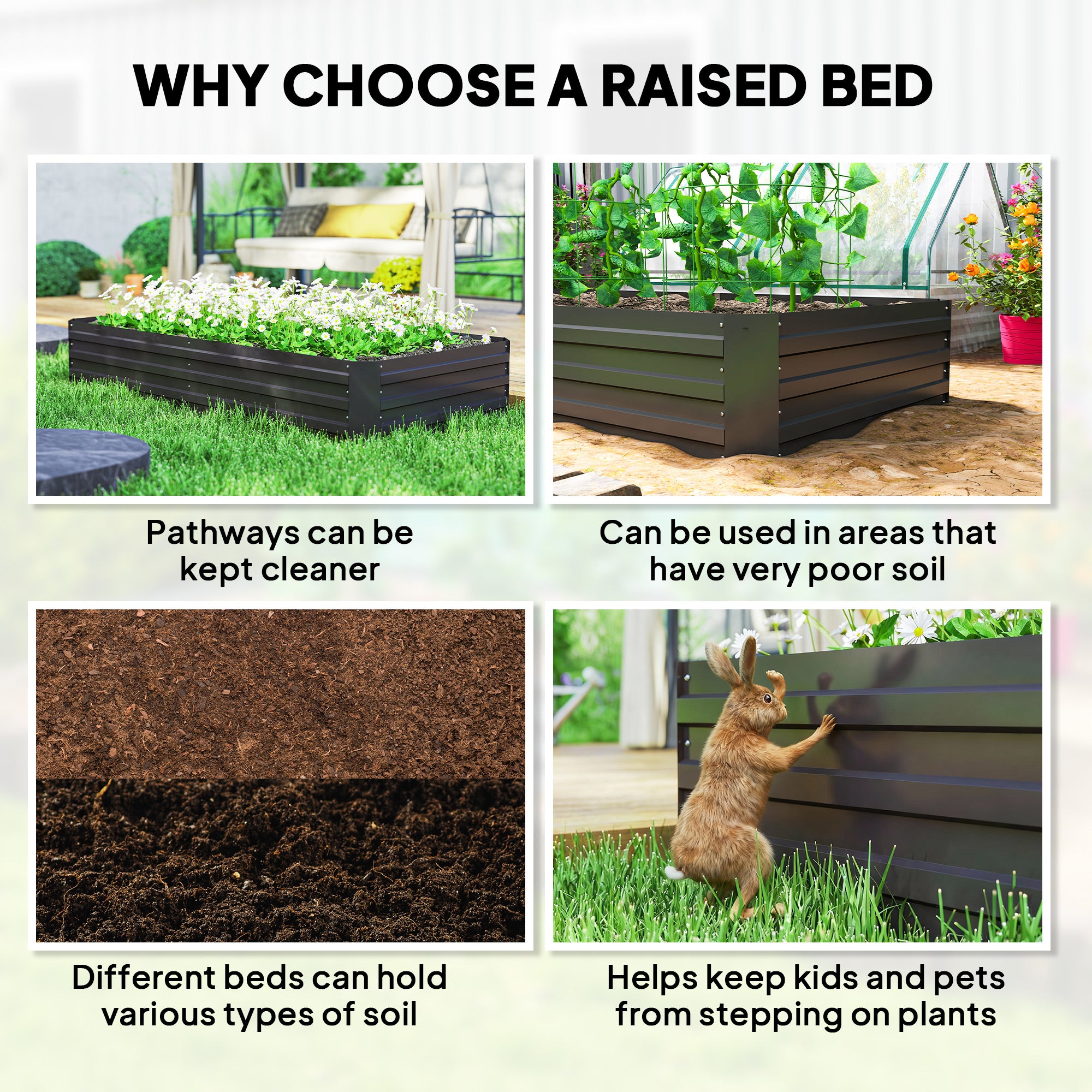 6' x 3' x 1' Raised Garden Bed with 2 Trellis Tomato Cages, Steel Frame Elevated Planter Box, Black