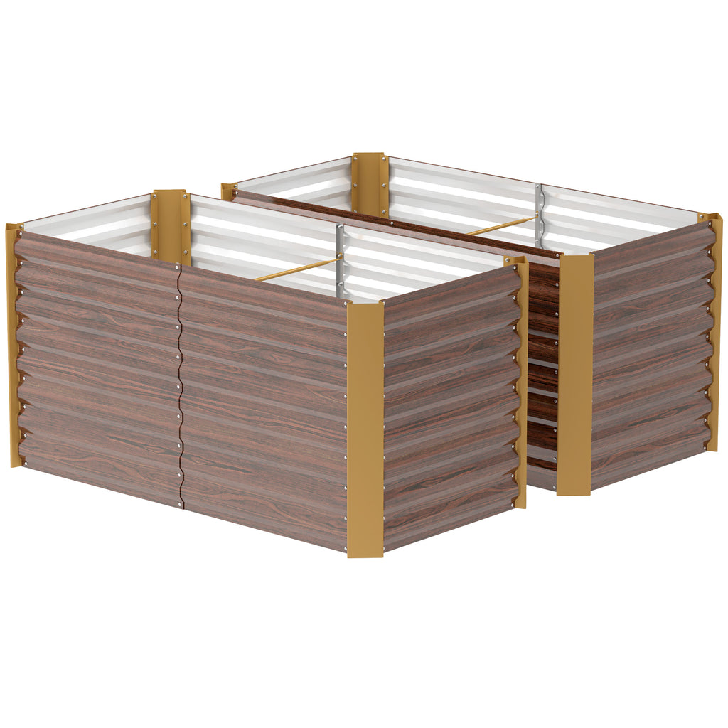 Set of 2 Galvanized Metal Planters for Outdoor Plants, 4' x 2' x 2' Raised Garden Bed, Distressed Dark Brown