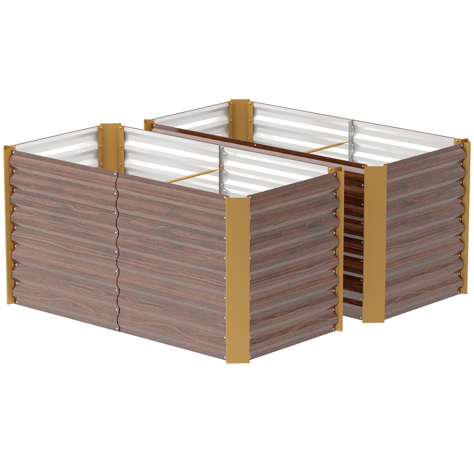 Set of 2 Galvanized Metal Planters for Outdoor Plants, 4' x 2' x 2' Raised Garden Bed, Distressed Dark Brown
