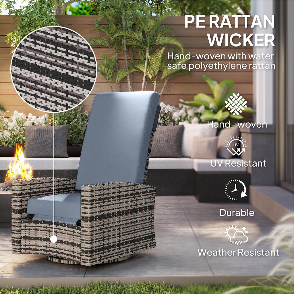 Outdoor Rattan Wicker Lounge Chair with Footrest & Soft Cushion for Patio, Garden, Backyard, Grey
