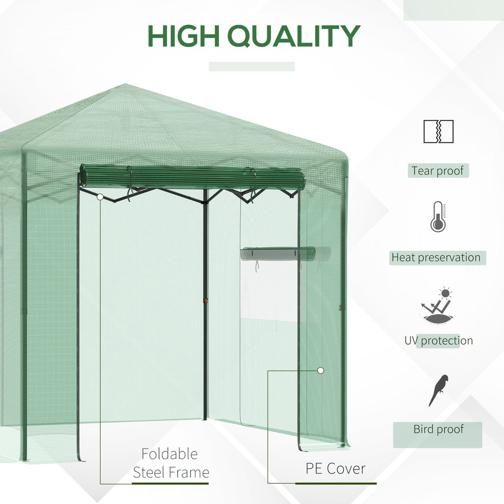 Portable Pop Up Greenhouse, Outdoor Walk-in Hot House with Roll-up Door & 2 Windows, 8' x 6' , Green