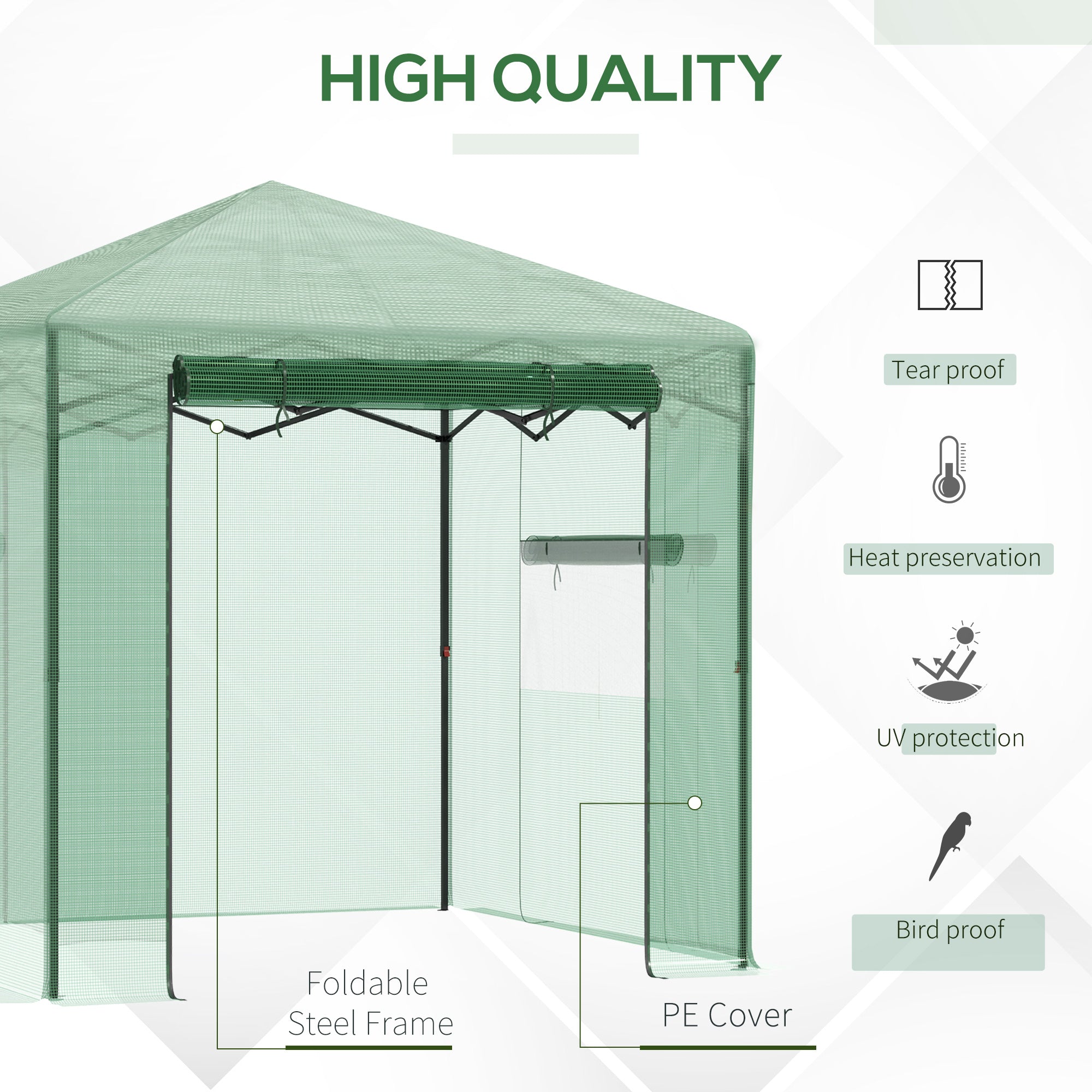 Portable Pop Up Greenhouse, Outdoor Walk-in Hot House with Roll-up Door & 2 Windows, 8' x 6' , Green