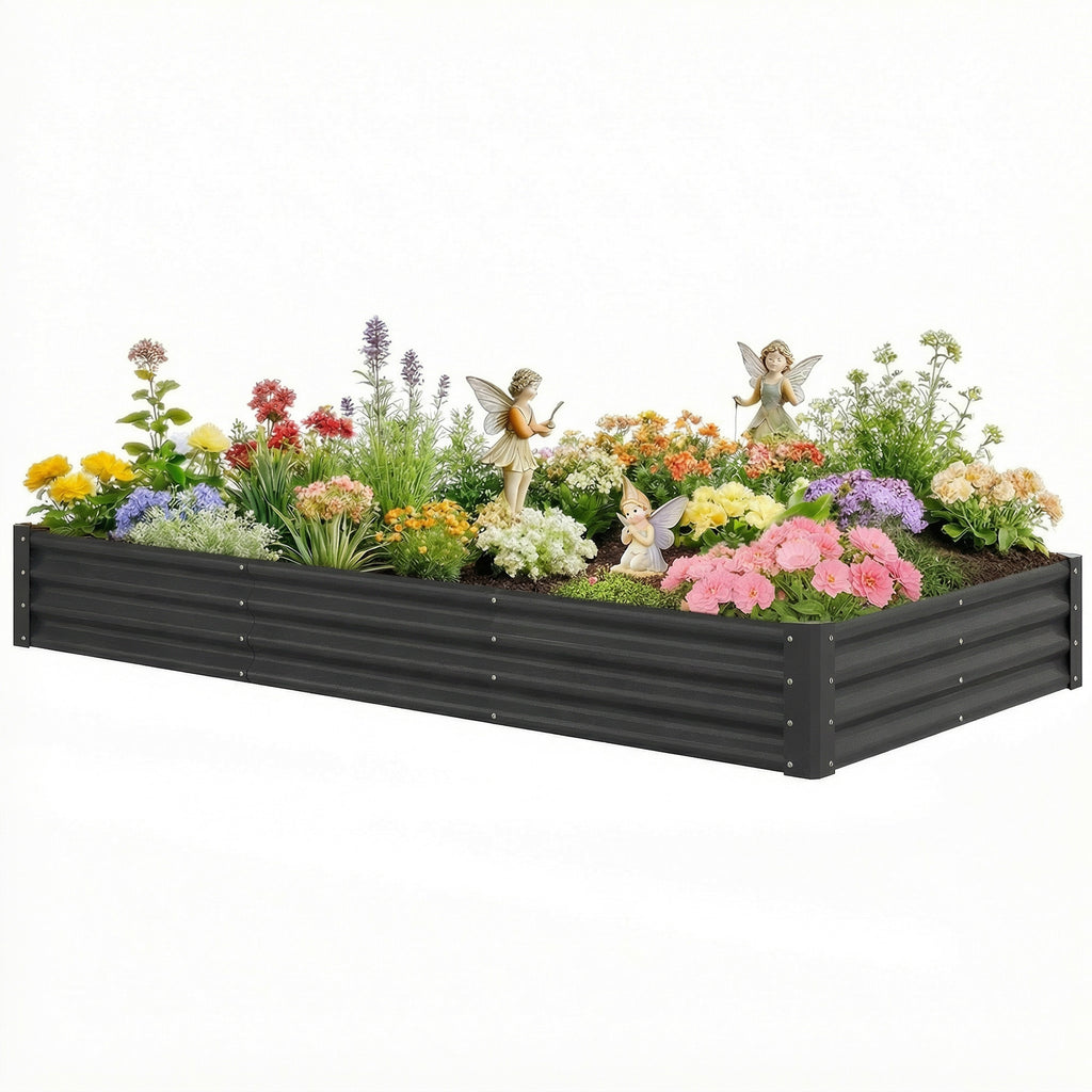 8 x 4 x 1ft Galvanized Raised Garden Bed, Reinforced Outdoor Planter Box with Open Bottom, Dark Grey