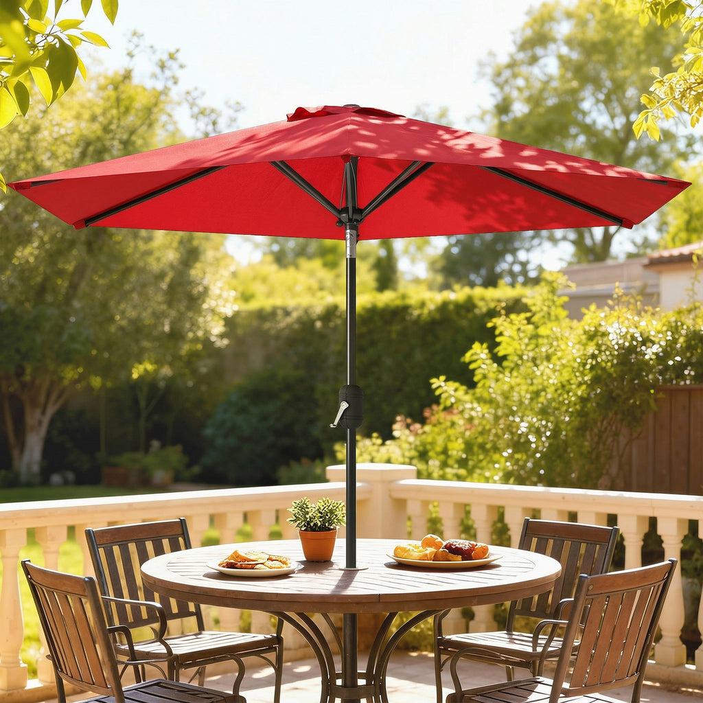 Patio Sun Umbrella, Outdoor Parasol with 6 Ribs, Wine Red