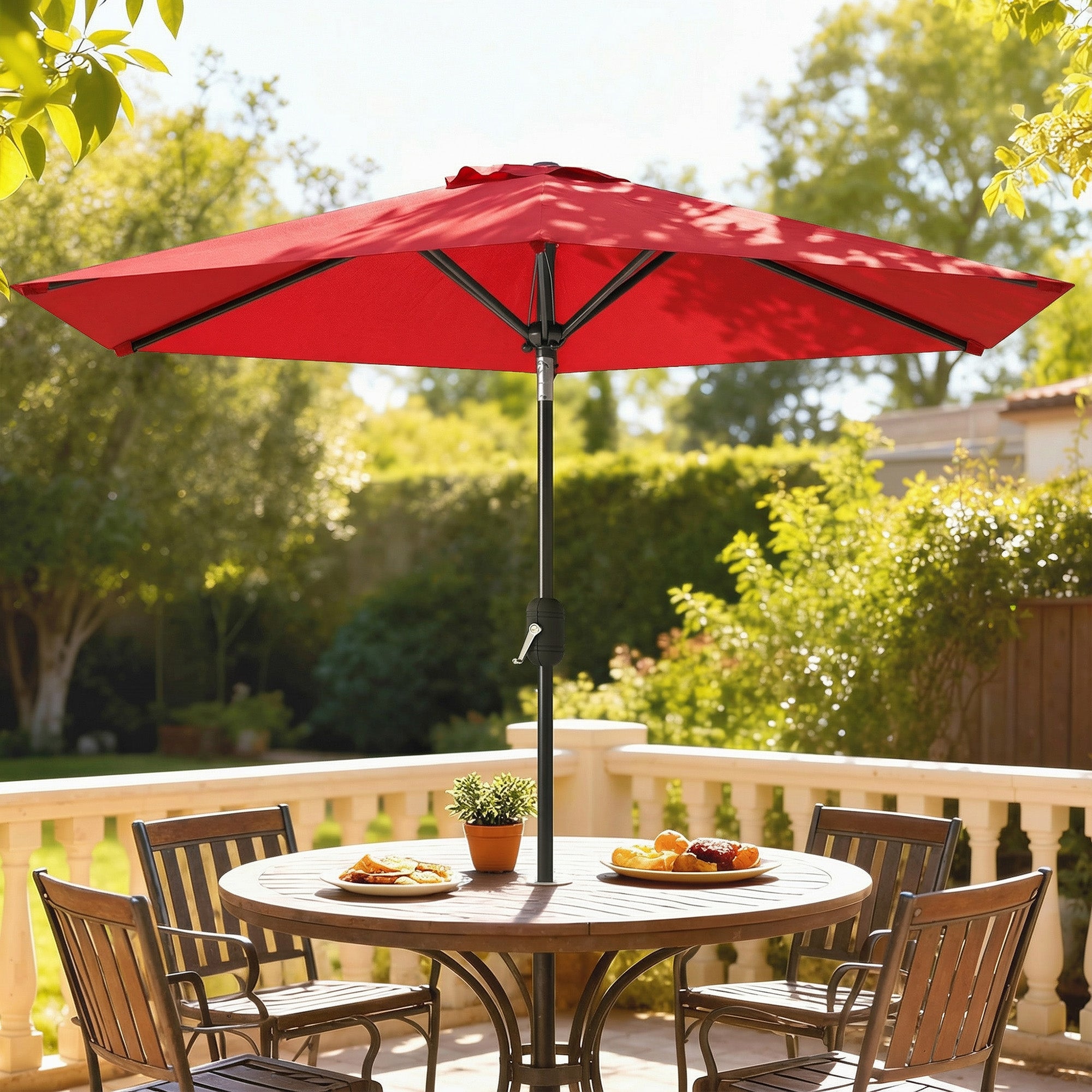 Patio Sun Umbrella, Outdoor Parasol with 6 Ribs, Wine Red