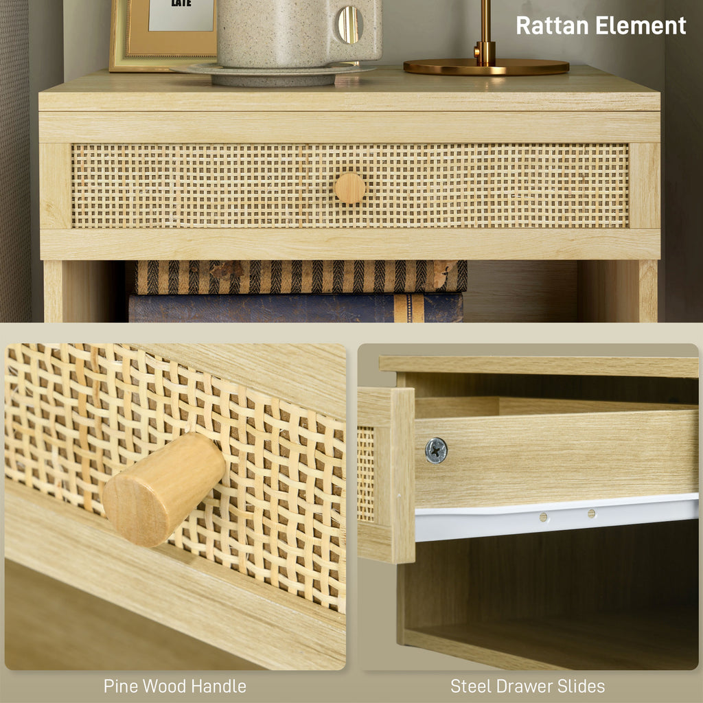 Floating Nightstand Set of 2, Nordic Wall Mounted Bedside Table with Drawer and Open Shelf for Bedroom, Natural Wood