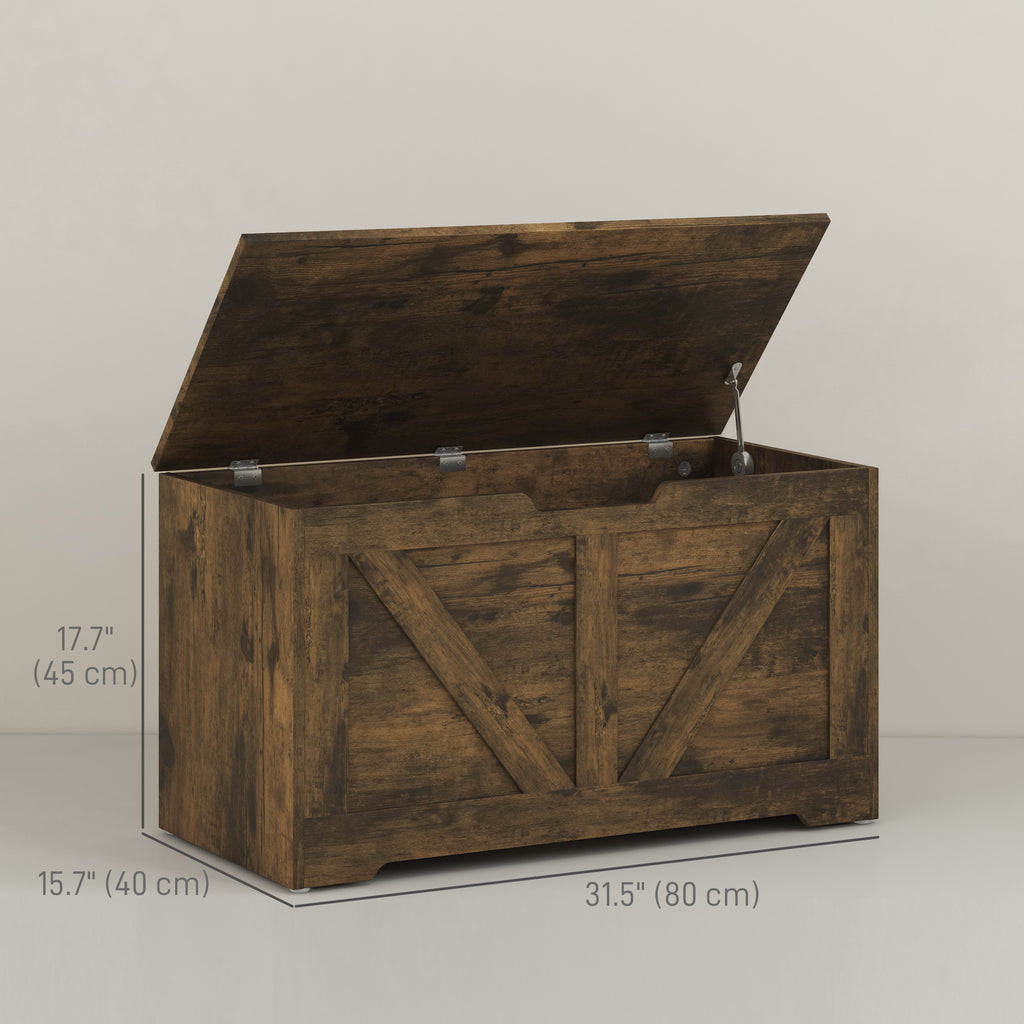 31.5 Inches Storage Chest, Storage Trunk with 2 Safety Hinges for Living Room, Brown Wood Grain